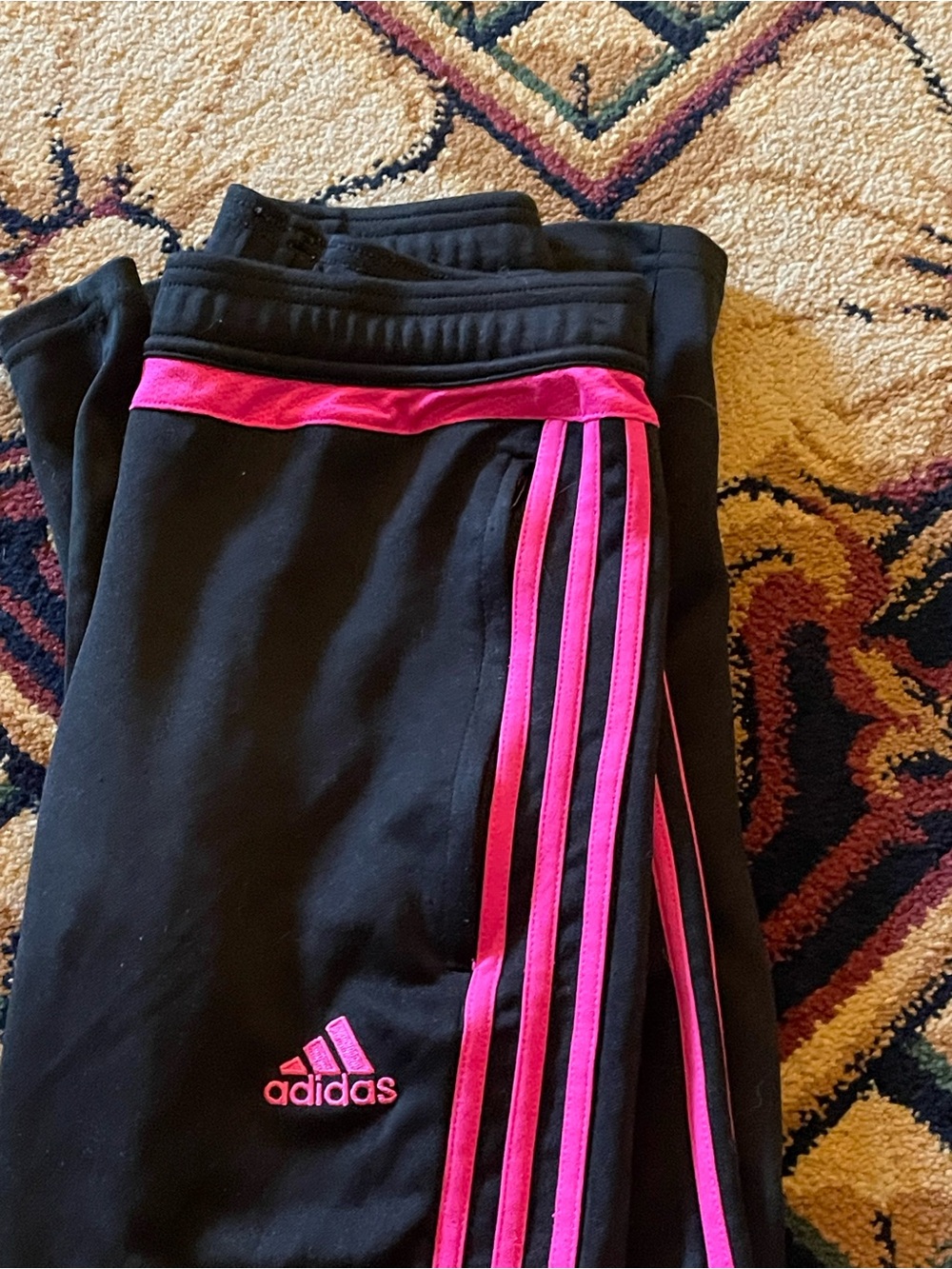 Adidas Black Jogger Track Pants with Pink Stripes